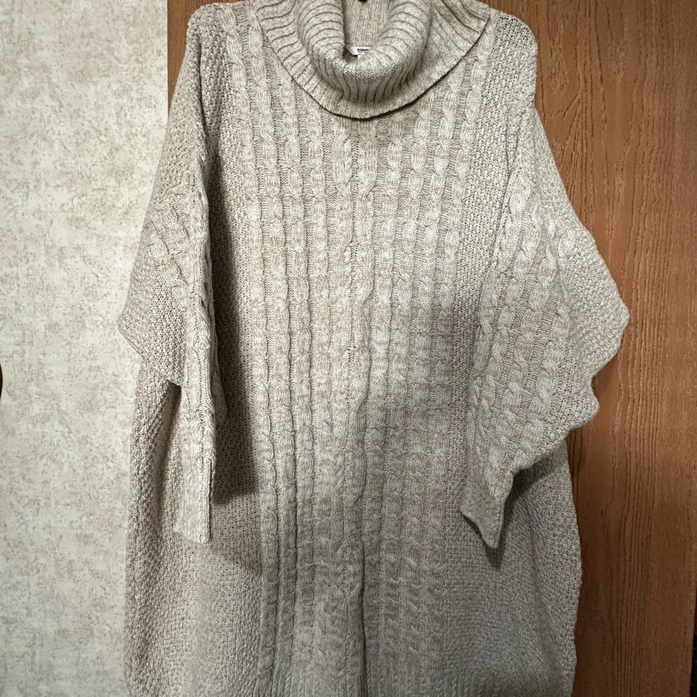 Cozy Cable Knit Turtleneck Sweater dress- Cream tweed 2x